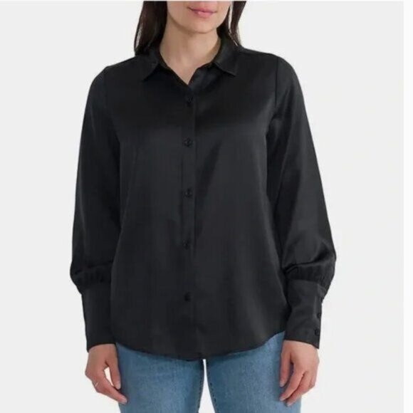 Joie Satin Button Down Blouse in Black - XL - Picture 1 of 8